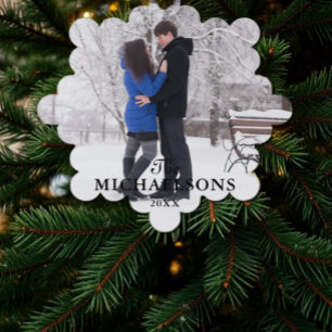 Elegant Modern Minimal Christmas Couple Photo Ornament Card