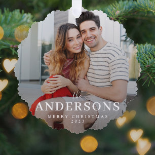 Elegant Modern Minimal   Christmas Couple Photo Ornament Card
