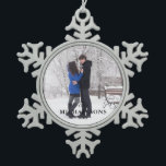 Elegant Modern Minimal Christmas Couple Photo Snowflake Pewter Christmas Ornament<br><div class="desc">A stylish modern photo holiday ornament with your last name over your full size photograph. Your special photo will look gorgeous in this unique, modern and minimal design. An elegant, minimal design to stand out from the crowd this holiday season! Photo template via Pixabay licensed under CC0 and must be...</div>