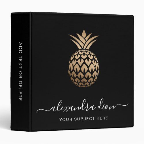 Elegant modern minimal copper gold black pineapple 3 ring binder