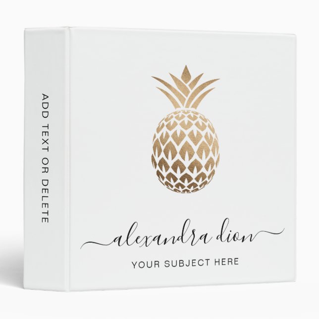 Elegant modern minimal copper gold white pineapple 3 ring binder (Front/Spine)