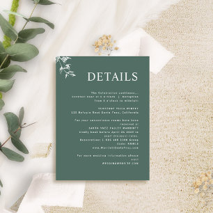 Elegant, Modern Minimal Deep Green Wedding Details Enclosure Card