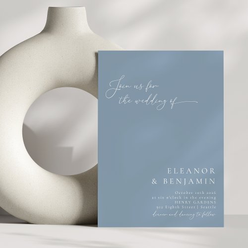 Elegant Modern Minimal Dusty Blue Script Wedding Invitation