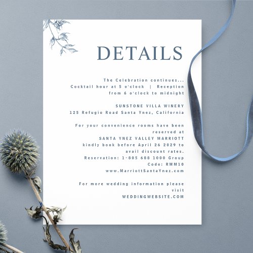 Elegant Modern Minimal Dusty Blue Wedding Details Enclosure Card