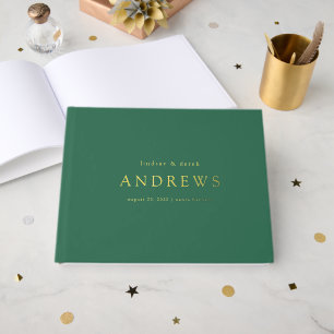 Elegant Modern Minimal Emerald Green Wedding Foil Guest Book