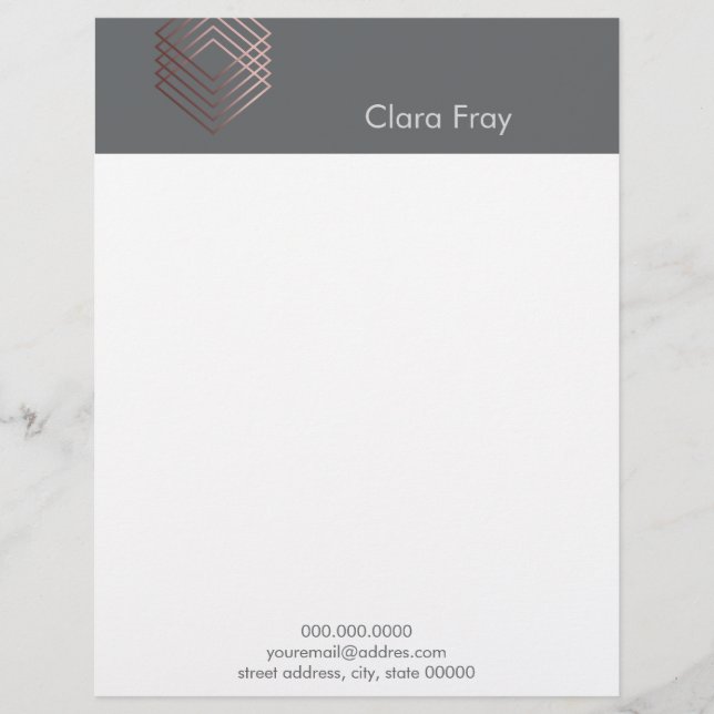 elegant modern minimal faux rose gold geometric letterhead (Front)