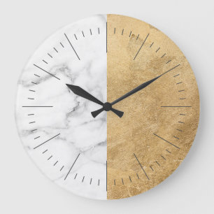 Elegant Modern & Minimal Gold & White Grey Marble Large Clock