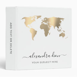 Elegant modern minimal gold white world map 3 ring binder