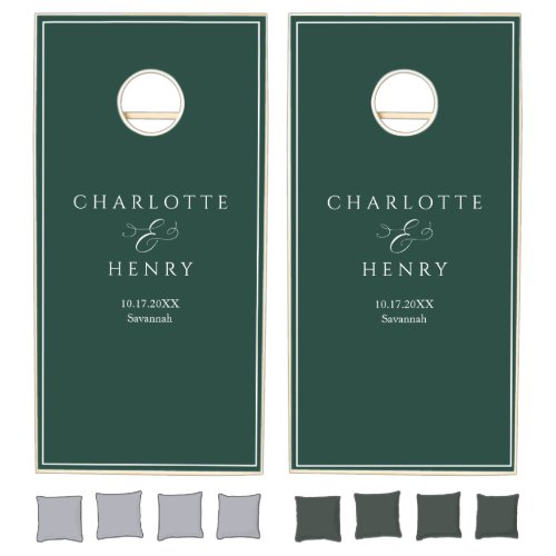  Elegant Modern Minimal Green Wedding Cornhole Set