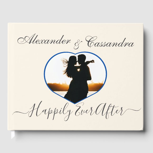 Elegant Modern Minimal Ivory Wedding Photo Heart Guest Book (Front)