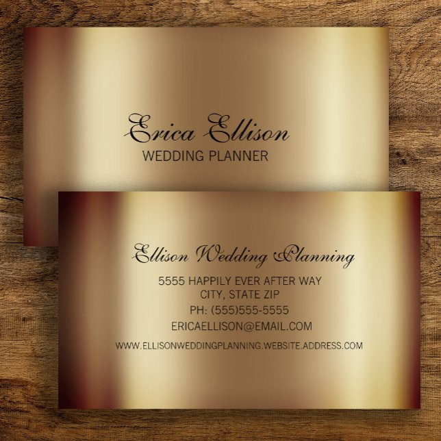 Elegant Modern Minimal Metallic Gold Wedding Business Card (Elegant metallic gold business card)