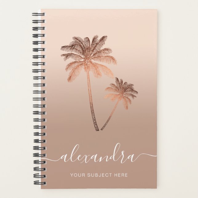 Elegant modern minimal ombre rose gold palms planner (Front)