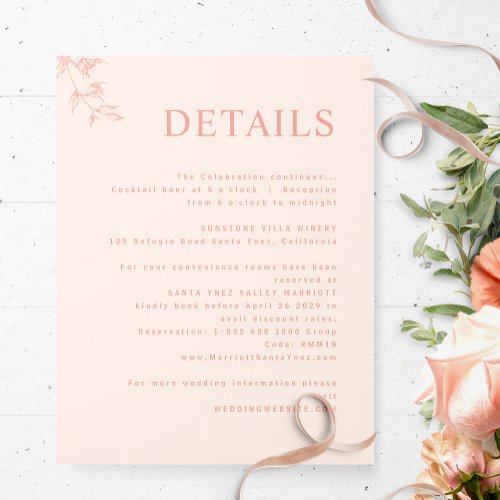 Elegant Modern Minimal Peach Wedding Details Enclosure Card