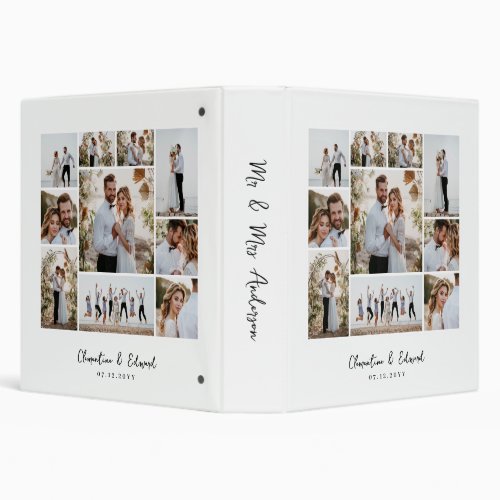 Elegant modern minimal photo collage wedding 3 ring binder