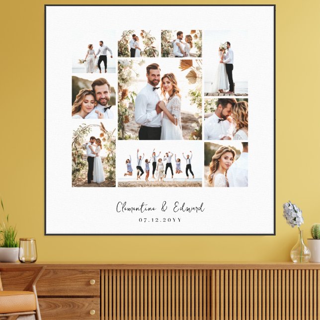 Elegant modern minimal photo collage wedding canvas print (Insitu(LivingRoom))