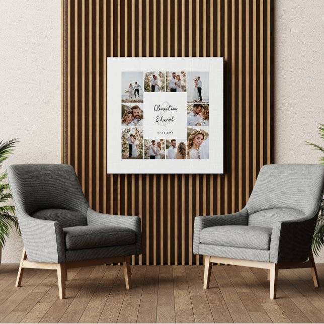 Elegant modern minimal photo collage wedding faux canvas print (Creator Uploaded)