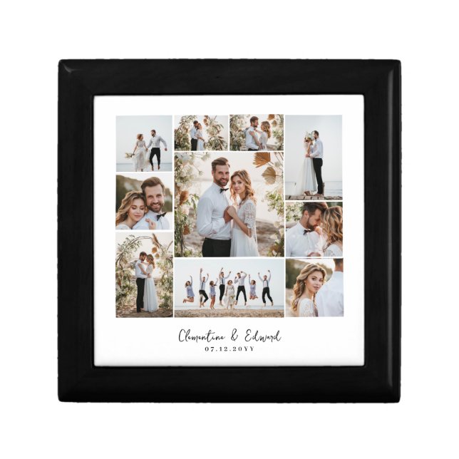 Elegant modern minimal photo collage wedding gift box (Front)