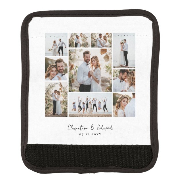 Elegant modern minimal photo collage wedding luggage handle wrap (Front)