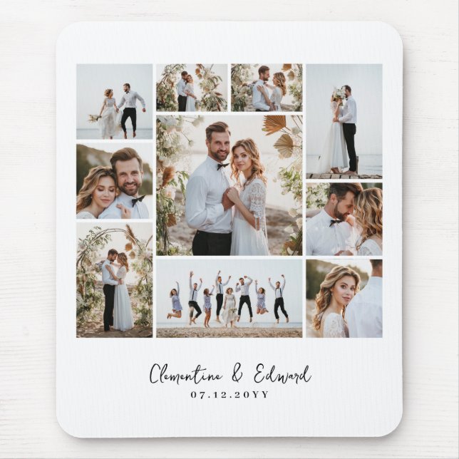 Elegant modern minimal photo collage wedding mouse pad (Front)