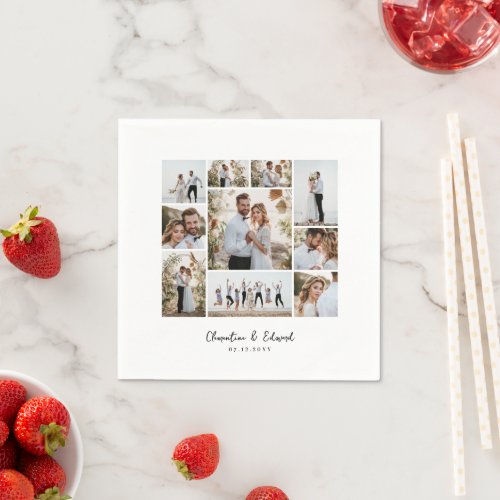 Elegant modern minimal photo collage wedding napkins