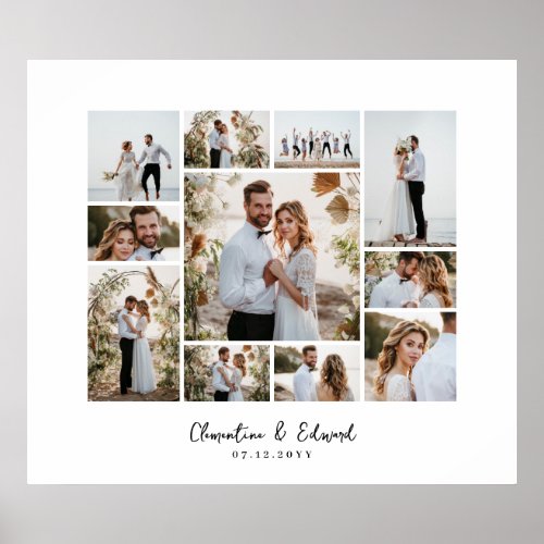 Elegant modern minimal photo collage wedding poster