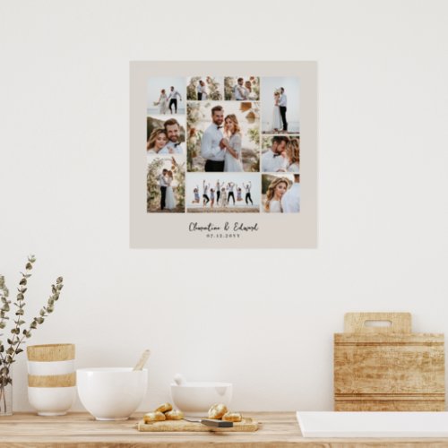 Elegant modern minimal photo collage wedding poster