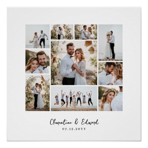 Elegant modern minimal photo collage wedding poster