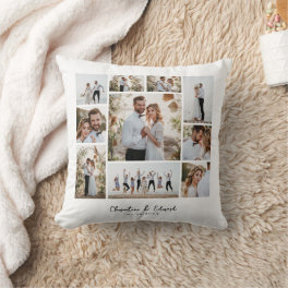 Elegant modern minimal photo collage wedding throw pillow