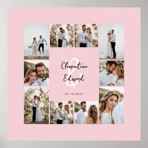 Elegant modern minimal pink photo collage wedding poster