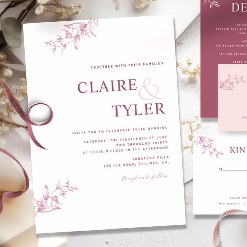 Elegant Modern Minimal Pinks Wedding Invitation