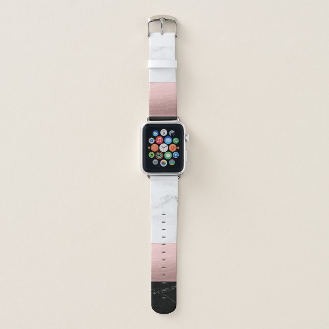 Elegant modern minimal pretty marble & rose gold apple watch band (Front)