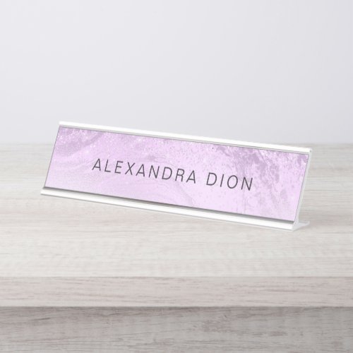 Elegant modern minimal purple glitter marble desk name plate