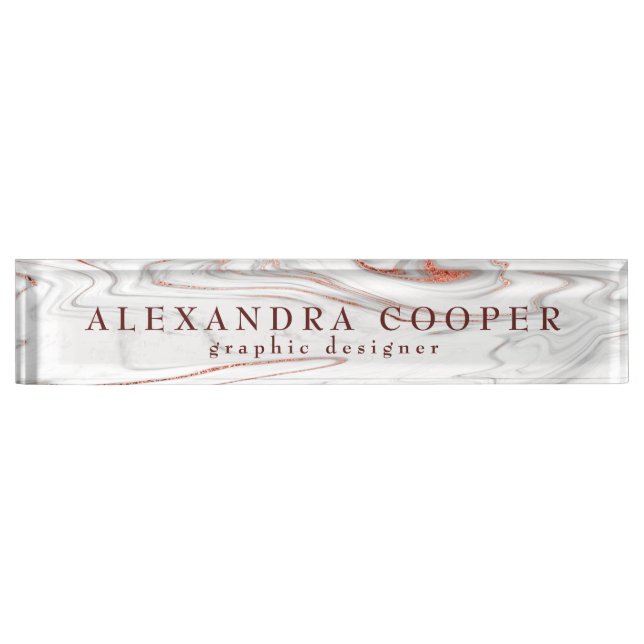 Elegant modern minimal rose gold & marble  desk name plate (Front)
