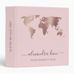 Elegant modern minimal rose gold pink world map 3 ring binder