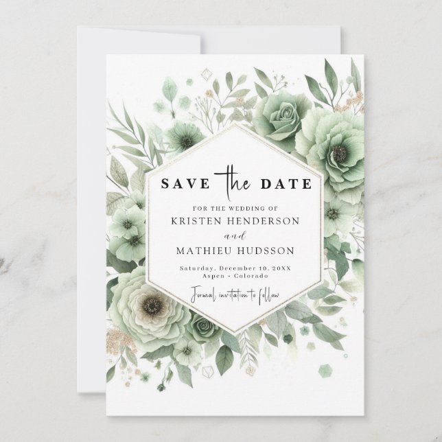 Elegant Modern Minimal Sage Green Wedding  Save The Date (Front)