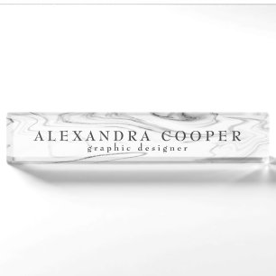 Elegant modern minimal silver & marble desk name plate