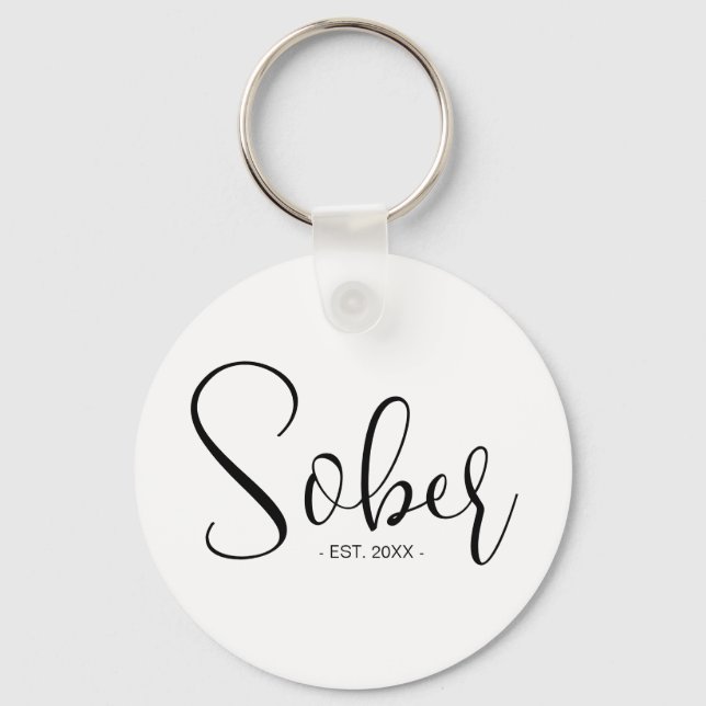 Elegant Modern Minimal Sober Since Date Keychain (Front)