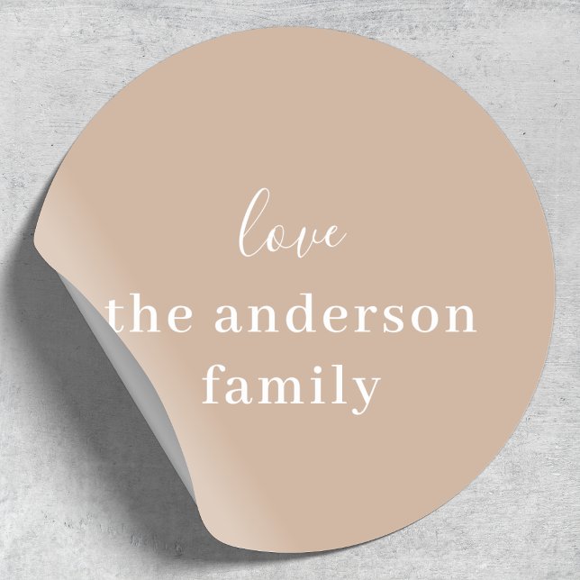 Elegant Modern Minimal Taupe Clay With Love Classic Round Sticker (Creator Uploaded)