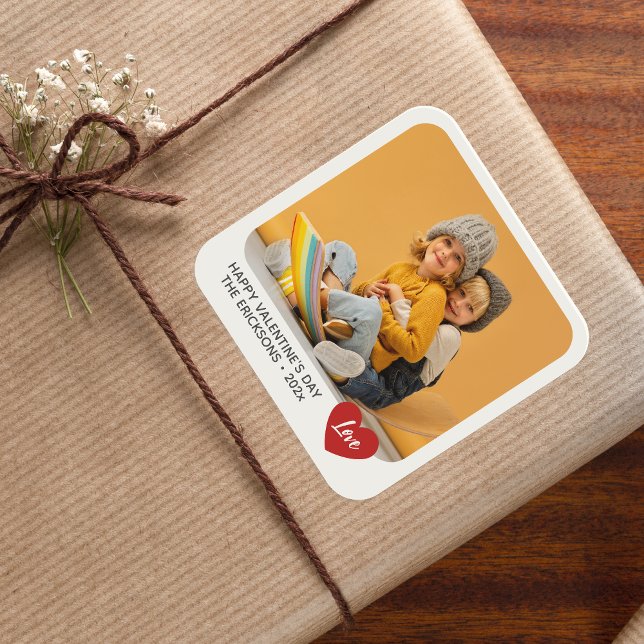Elegant Modern Minimal Valentine Photo Square Sticker (Creator Uploaded)