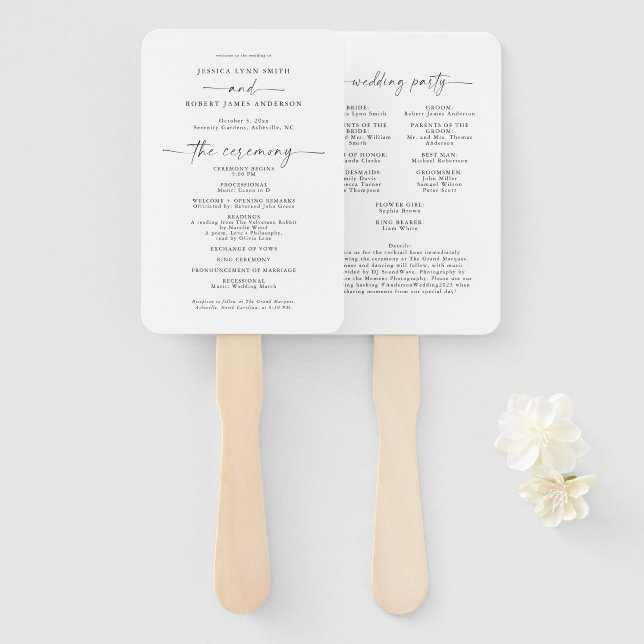 Elegant, Modern Minimal Wedding Fan (Front and Back)