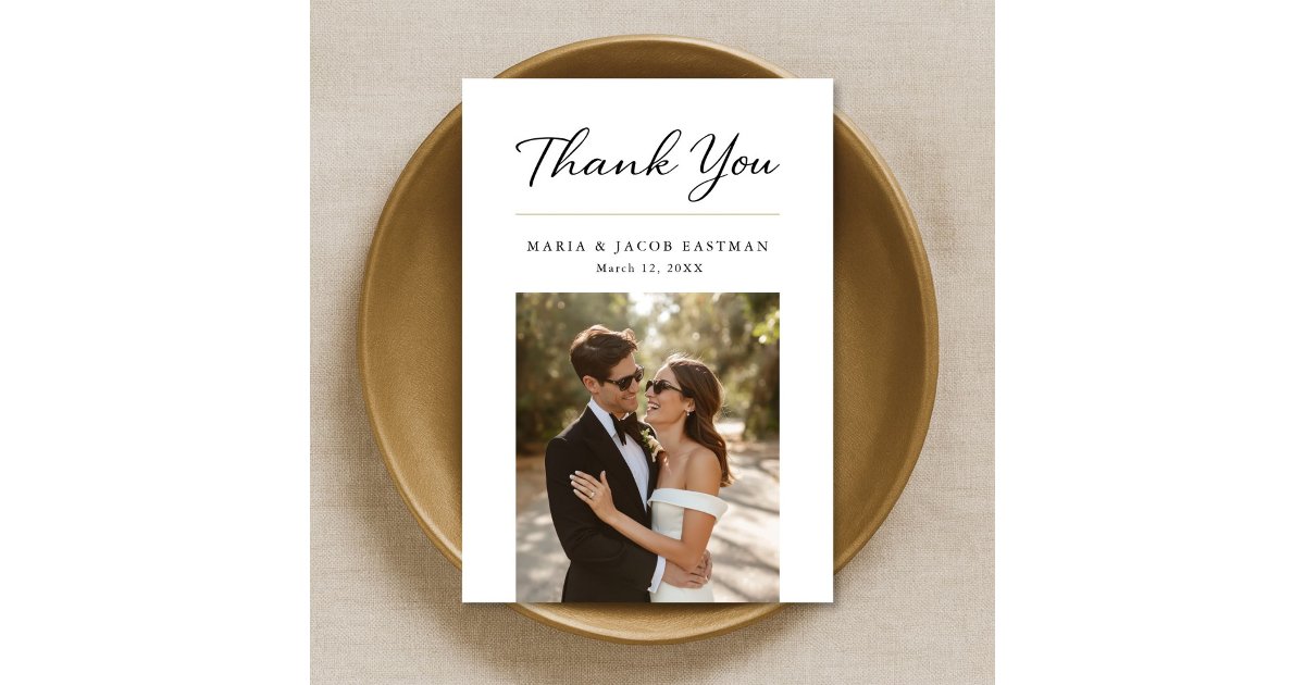 Elegant Modern Minimalist 2 Photo Wedding Thank You Card | Zazzle