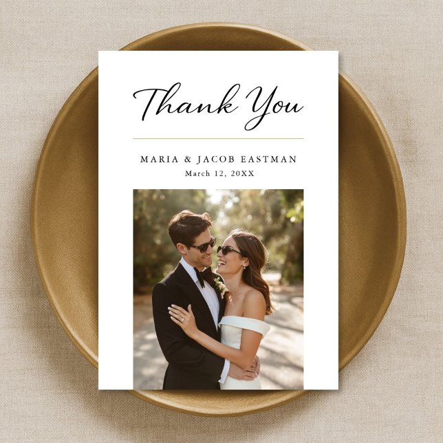 Elegant Modern Minimalist 2 Photo Wedding Thank You Card (Creator Uploaded)