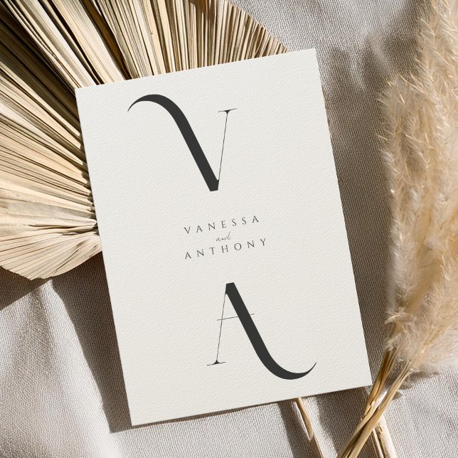 Elegant Modern Minimalist Black and Ecru Wedding Invitation (Creator Uploaded)