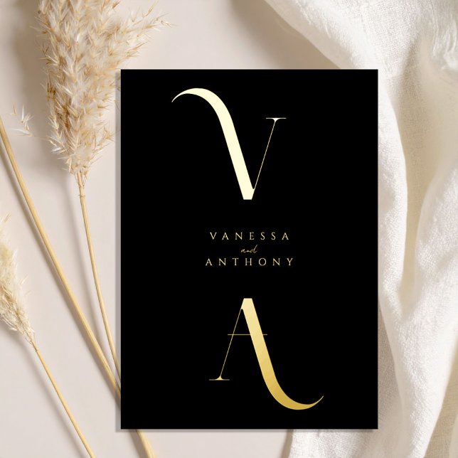 Elegant Modern Minimalist Black and Gold Wedding Foil Invitation (Creator Uploaded)