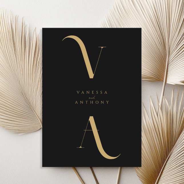 Elegant Modern Minimalist Black and Gold Wedding Invitation (Creator Uploaded)