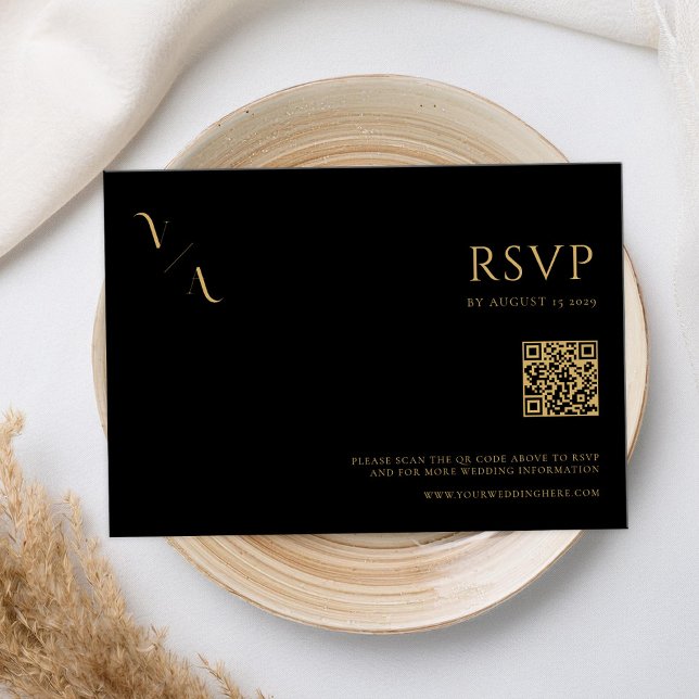 Elegant Modern Minimalist Black and Gold Wedding RSVP Card (Creator Uploaded)