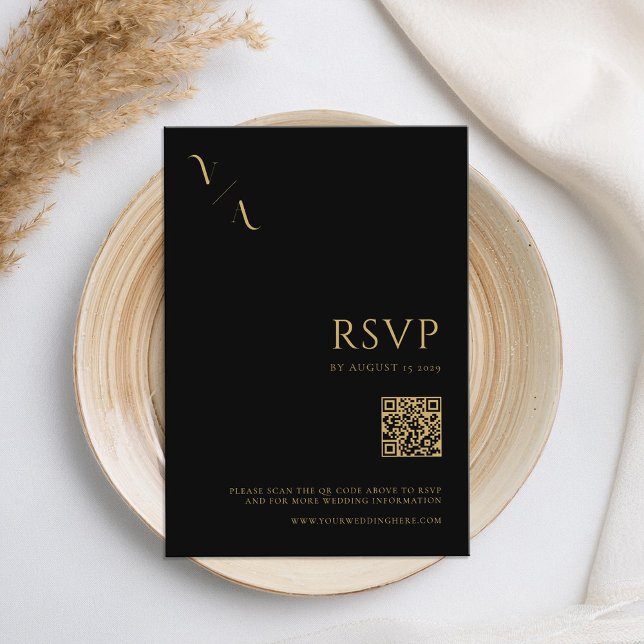 Elegant Modern Minimalist Black and Gold Wedding RSVP Card (Creator Uploaded)