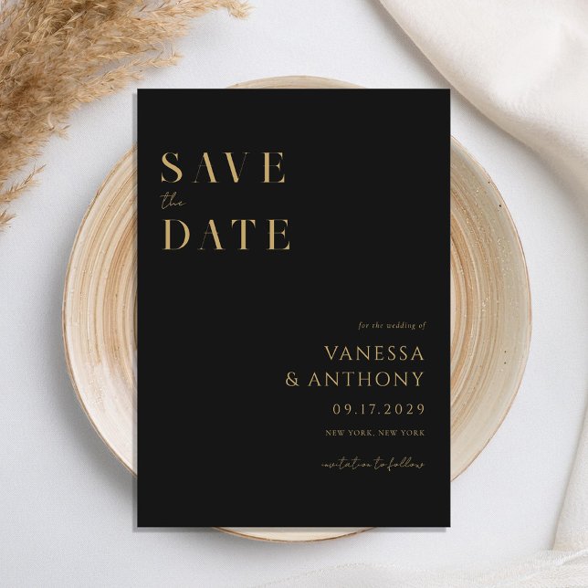 Elegant Modern Minimalist Black and Gold Wedding  Save The Date (Creator Uploaded)