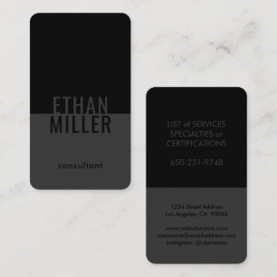 Elegant Modern Minimalist Black and Gray Vertical Business Card