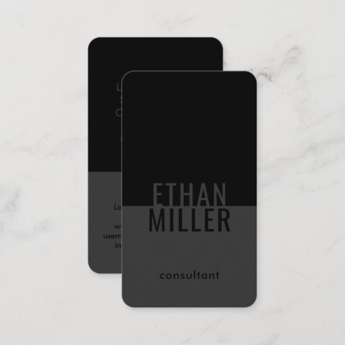 Elegant Modern Minimalist Black and Gray Vertical Business Card